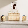7 Drawer Dresser and 2 Nightstand Sets for Bedroom 3 Pcs Bedroom Set, Modern 47.2' Fluted Dresser with Metal Handles Nightstand Charging Station, Bedroom Furniture Set for Living Room, Natural