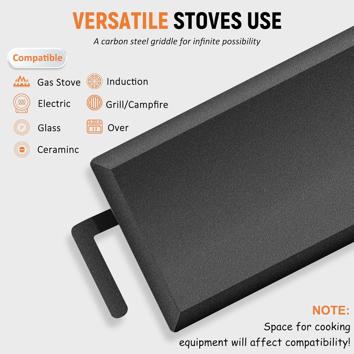 Universal Large Carbon Steel Griddle, 8.67' Square Griddle Lid, for Outdoor Gas Grill, Induction, Gas/Electric Stove, and Oven, Up to 1000℉, with Grill Press, Pre-seasoned Nitride Coating Process