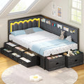 ADORNEVE Corner Bed Frame Twin with 8 Drawers, 6 Storage Pockets, Twin Daybed with Storage and RGB Wave Lights, Twin Size Platform Bed with L-Shaped Upholstered Guardrail for Kids Teen,Grey