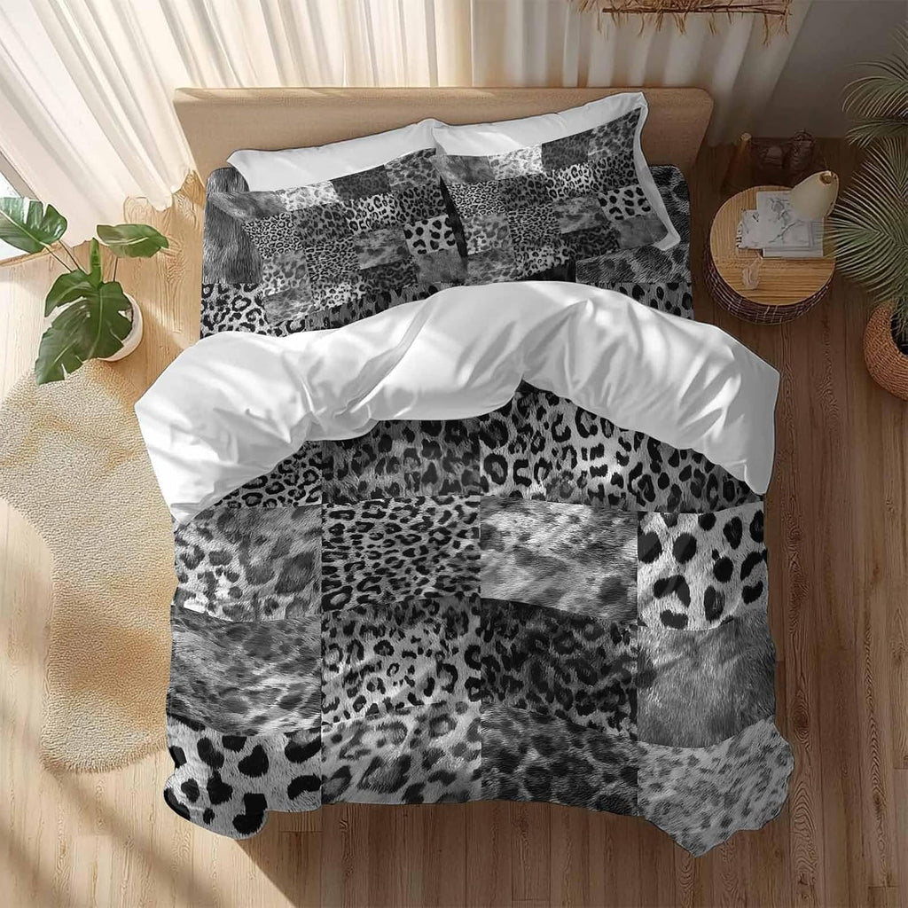 Vintage Black Leopard Duvet Cover Set Queen Size 4 Pieces Animal Print Patchwork Style Art Painting Bedding Set with Zipper Closure, 1 Comforter Cover 92x106 Inches 1 Flat Sheet & 2 Pillow Cases