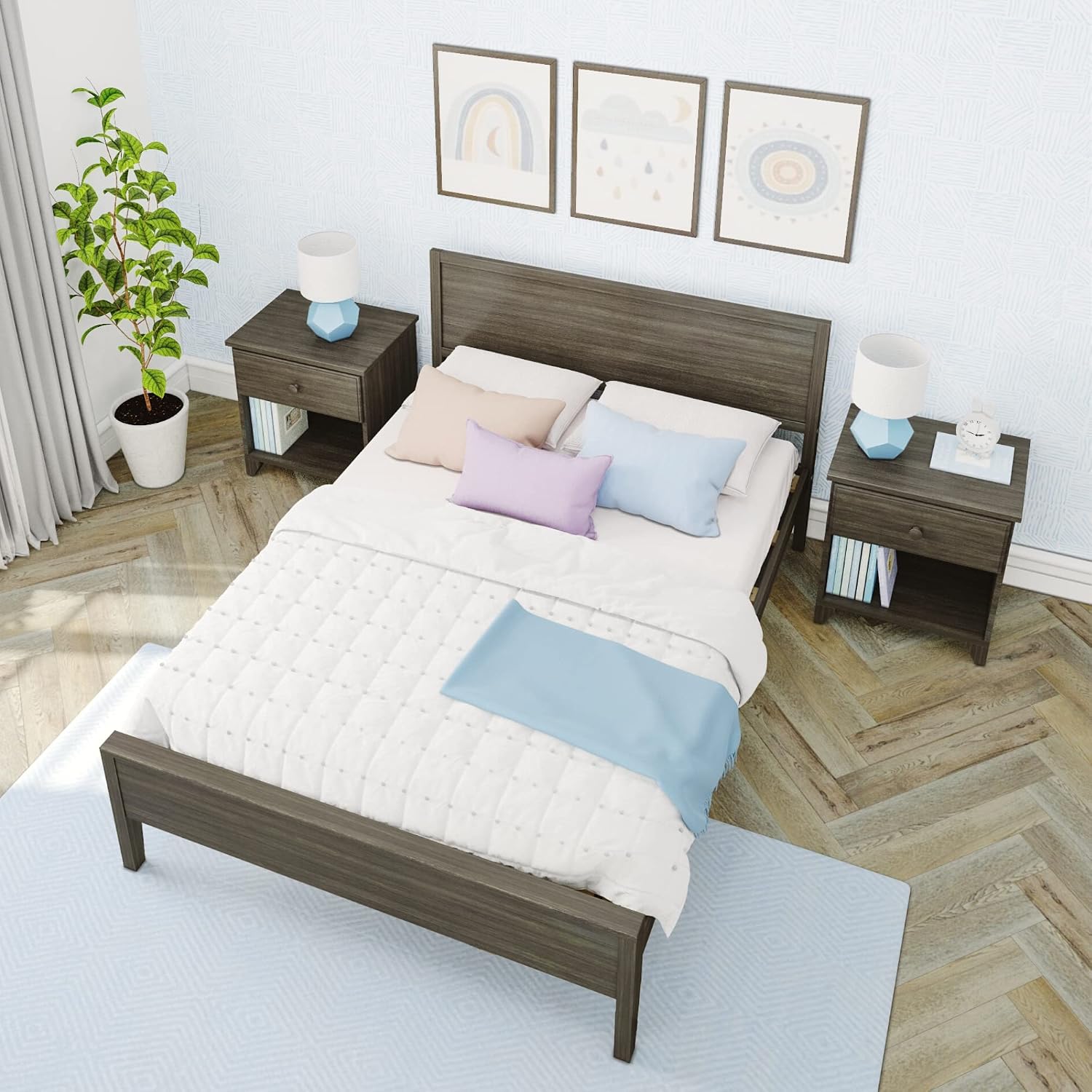 Max & Lily Full Bed, Solid Wood Full Bed Frame with Panel Headboard, Kids Full Bed with Wood Slat Support, No Box Spring Needed, Clay