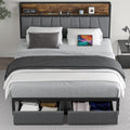 CIKUNASI Full Size Bed Frame with Headboard and Storage, Drawers Platform Bed Frame with Storage Chargin Station LED Light Bedframe, Heavy Duty, No Box Spring Needed