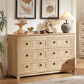 Joaxswe 6 Drawers Dresser for Bedroom, Farmhouse 54 Inch Wide Wood Dresser Chest of Drawers, Vintage Design TV Stand, Rustic Storage Dressers Organizer for Bedroom, Living Room, Hallway - Natural Wood