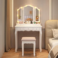 BLEXA Vanity Desk Set-White Vanity Desk with Mirror and Lights Vanity Table with Drawers and Cushioned Stool Makeup Table with Mirror for Women and Girls(White)