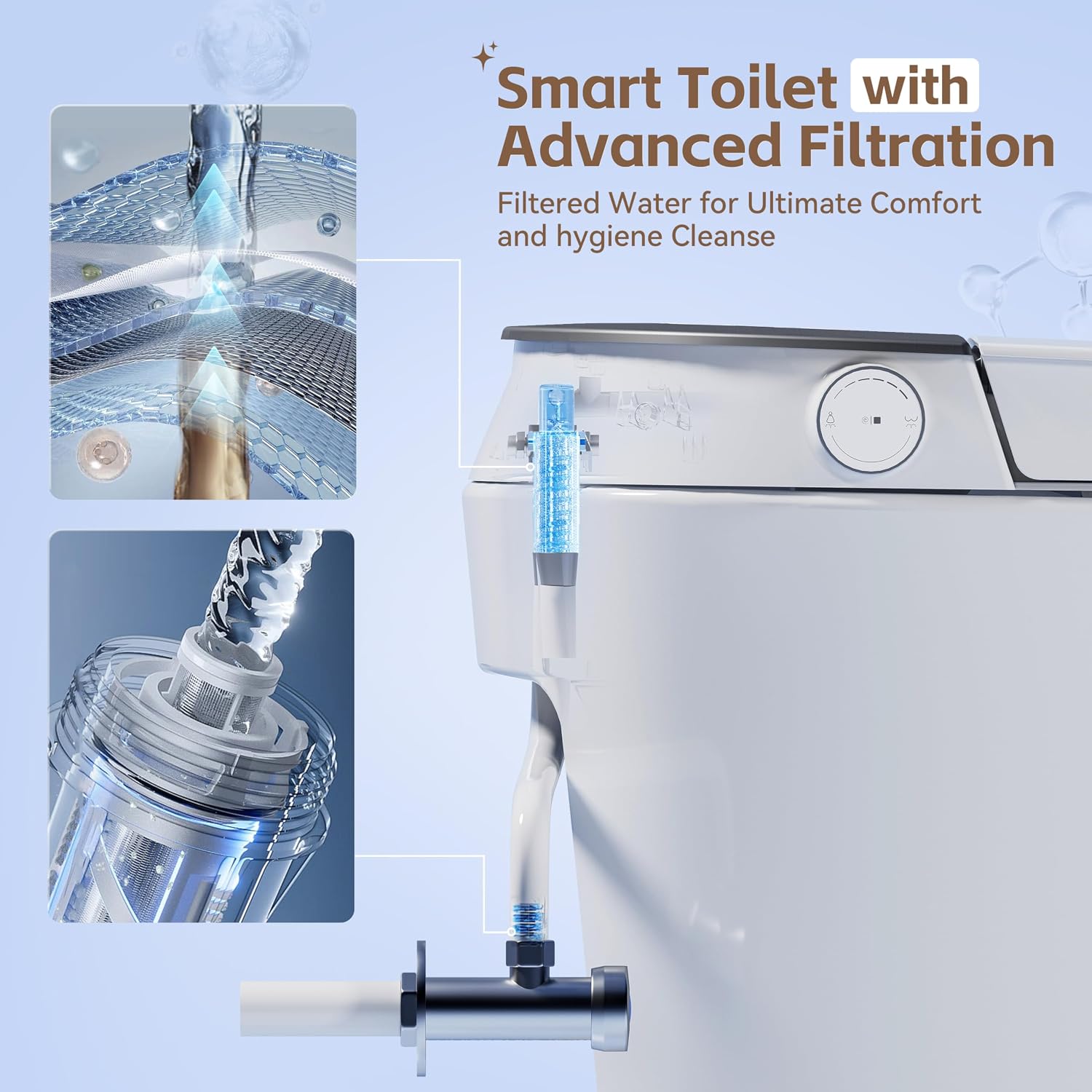 Uncle Brown Smart Toilet with Powerful Flush, for Low Water Pressure, Luxury Smart Toilet built-in bidet with Instant Warm Water, Auto Open& Close Lid and Kick Control, Deodorization, Night Light
