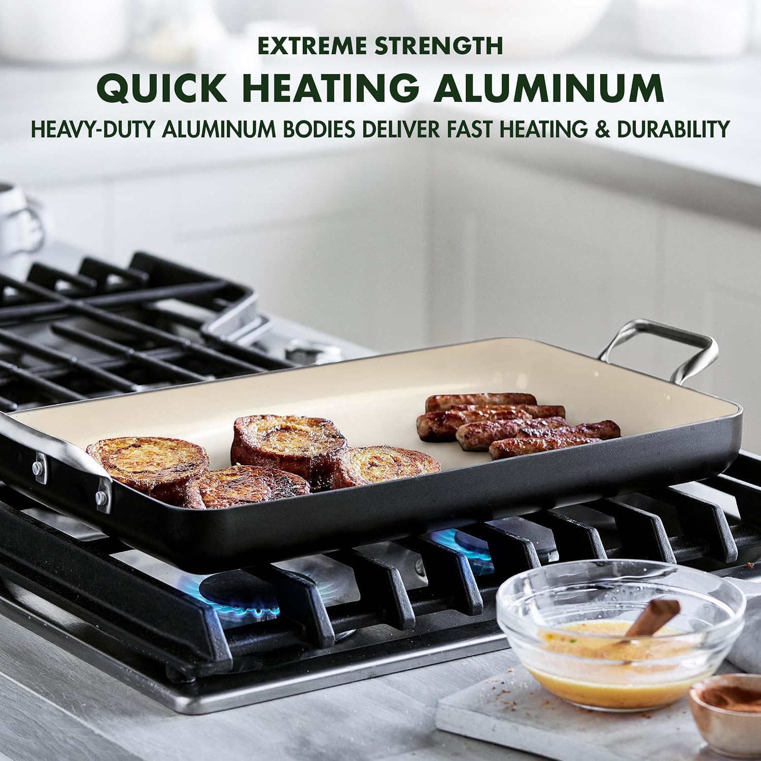 GreenPan 18'x11' Double Burner Griddle & 11' Square Grill Pan Bundle, Healthy Ceramic Nonstick, PFAS-Free