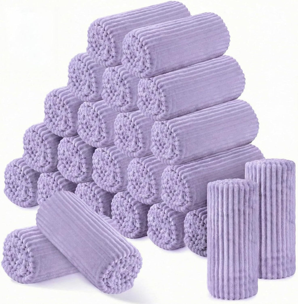 Buryeah 24 Pcs Flannel Throw Blanket Bulk 50 x 60 in Sleepover Blanket Outdoor Wedding Throw Lightweight, Oeko-tex Standard 100 Certified for Sofa Homeless Gifts (Light Purple)