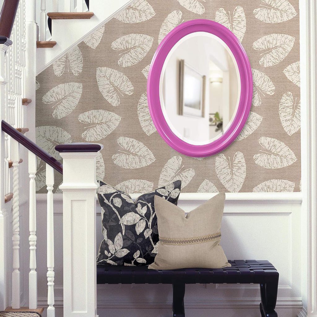 Howard Elliott Collection George Oval Glossy Hot Pink Wall Mirror, Oval Bevelled Hanging Wood Framed Vanity Mirrors for Home Decor, Living Room, Bathroom, Bedroom, or Hallway, 25 x 33 Inch