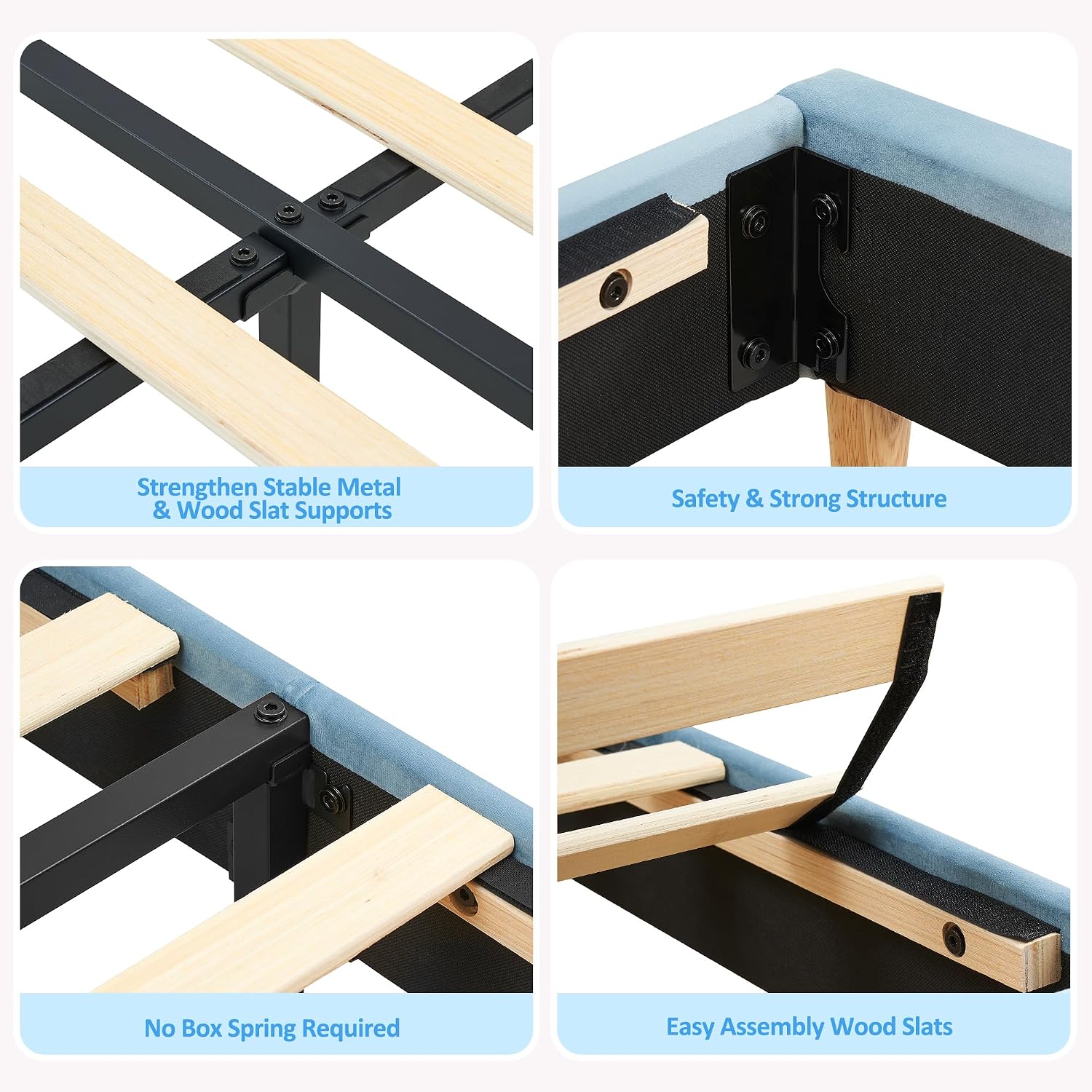 GarveeHome Twin XL Bed Frame with Storage Headboard, Velvet Upholstered Platform Bedframe for Kids, Boy Bed, Strong Wooden Slats, Noise-Free, Easy Assembly, No Box Spring Needed, Blue