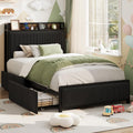 GAOMON Twin Size Bed Frame with 2 Storage Drawers and Charging Station, Rustic Velvet Upholstered Platform Bedframe with Storage Headboard, No Box Spring Needed, Easy Assembly, Noise Free, Black