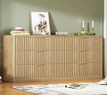 TEENFON 56.3'' Dresser for Bedroom with 6 Drawers, Dressers & Chest of Drawers with Curved Profile Design, 6 Drawer Dresser, Fluted Dressers, Wood Dressers for Bedroom, Living Room, Natural