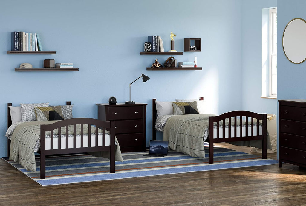 Storkcraft Long Horn Twin-Over-Twin Bunk Bed (Espresso) - GREENGUARD Gold Certified, Converts to Two Twin Beds, Wood Bunk Bed for Kids Bedroom