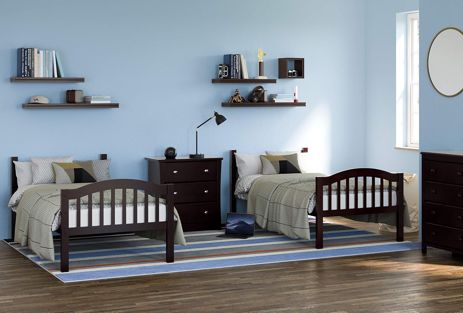 Storkcraft Long Horn Twin-Over-Twin Bunk Bed (Espresso) - GREENGUARD Gold Certified, Converts to Two Twin Beds, Wood Bunk Bed for Kids Bedroom