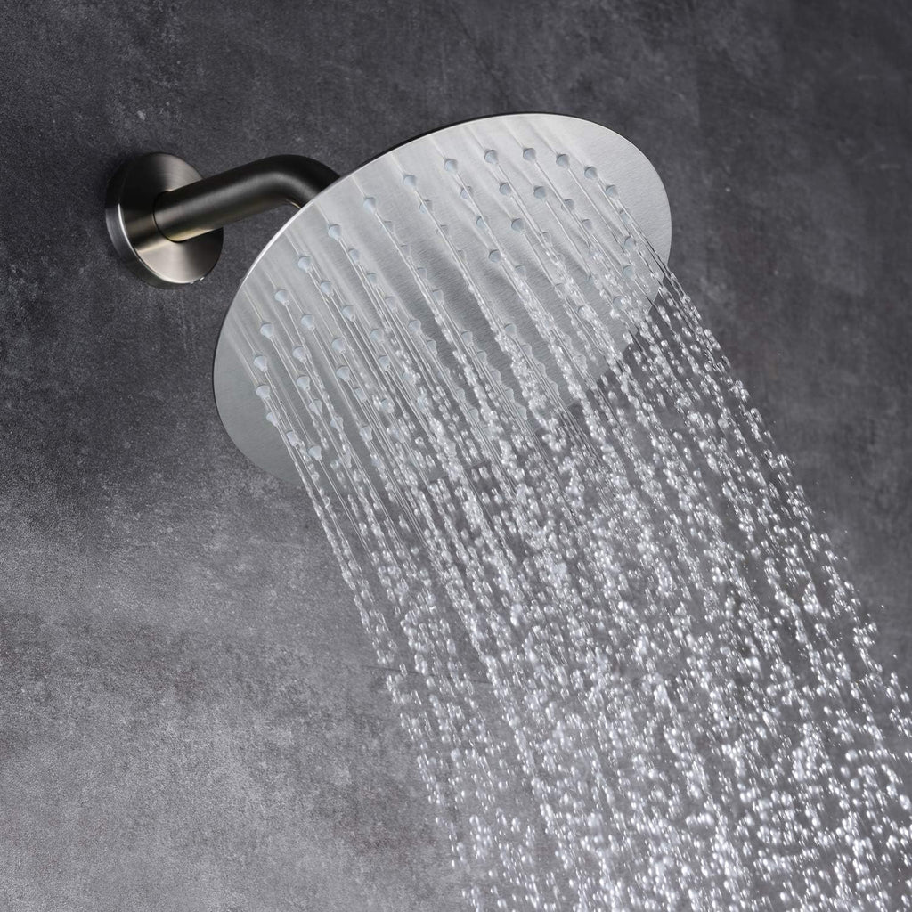 Brushed Nickel Shower System with Waterfall Tub Spout, 8 Inches Rain Shower and Handheld