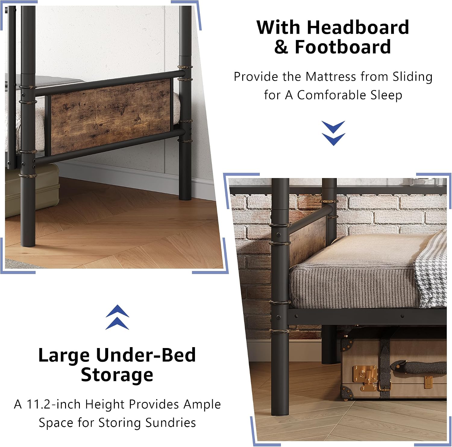 Jocoevol Metal Bunk Bed Twin Over Twin, Industrial Bunkbeds Heavy Duty Bed with Safety Guard Rails and Space-Saving Design, Steel Bed for School, Bedroom (Vintage Brown)
