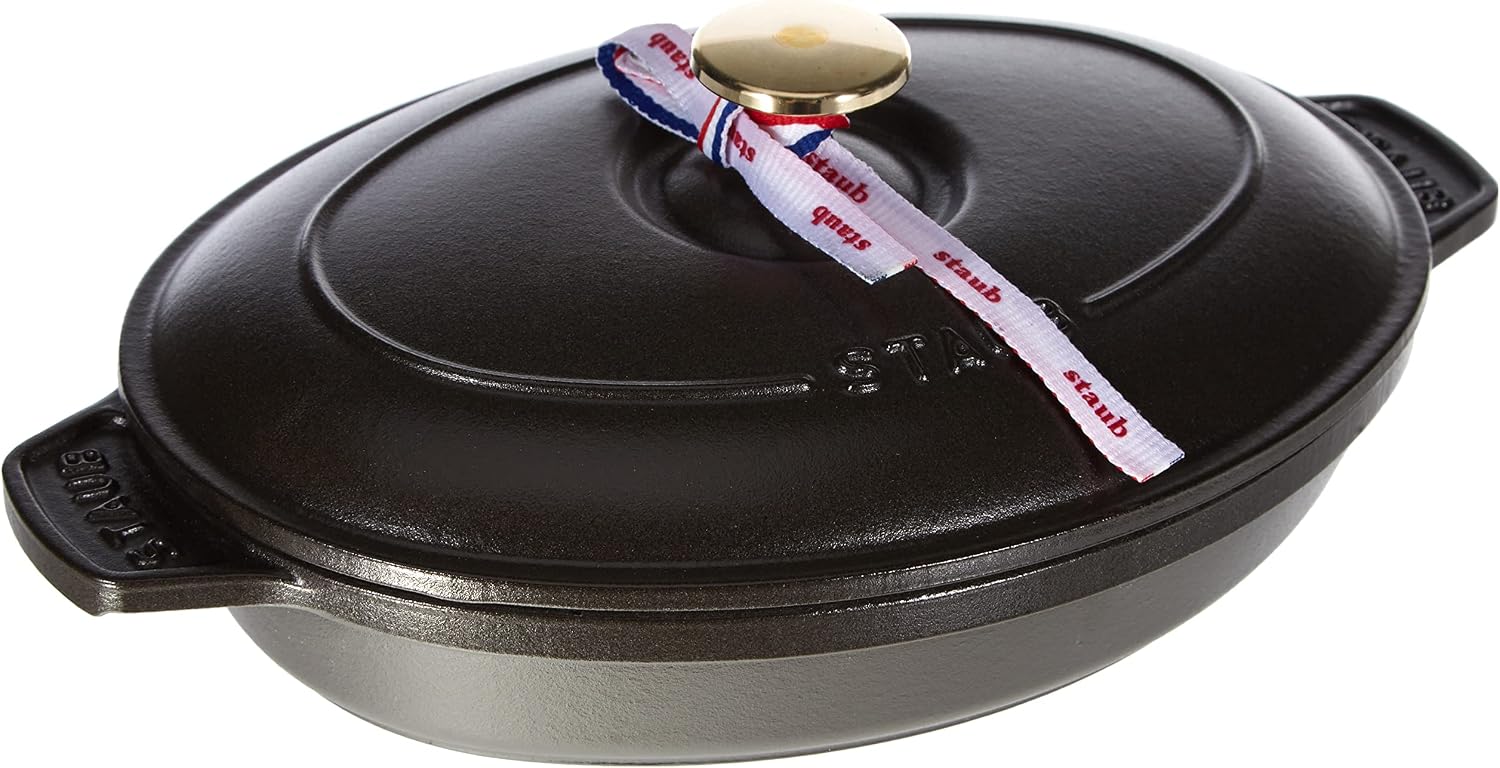 Staub Auflaufform, Oval (23 x 17 cm, 1 L mit mattschwarzer Emaillierung im Inneren der Auflaufform) Schwarz