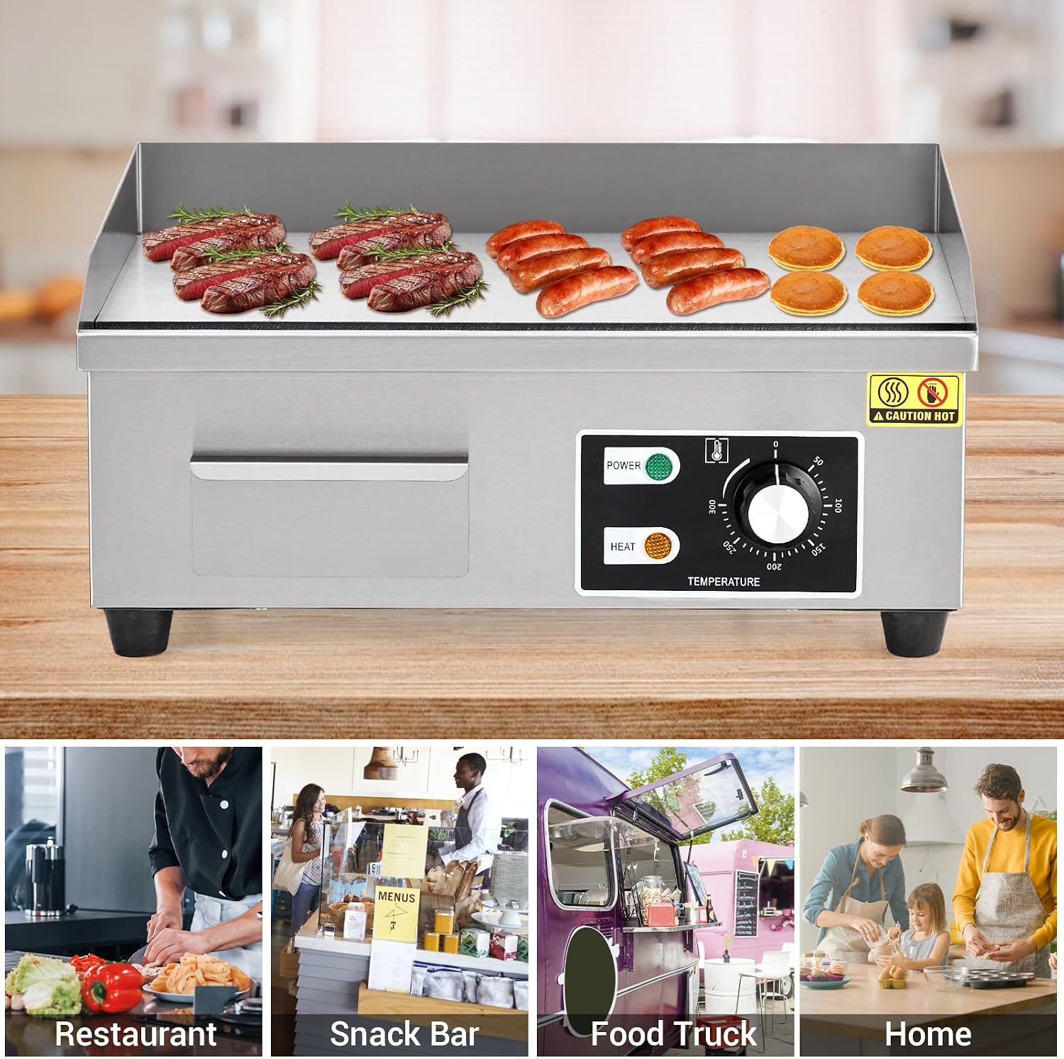 Commercial Electric Griddle, Stainless Steel Flat Top Grill With 2 Shovels, 2 Brushes, Countertop BBQ Grill Teppanyaki Griddle for Home Restaurant