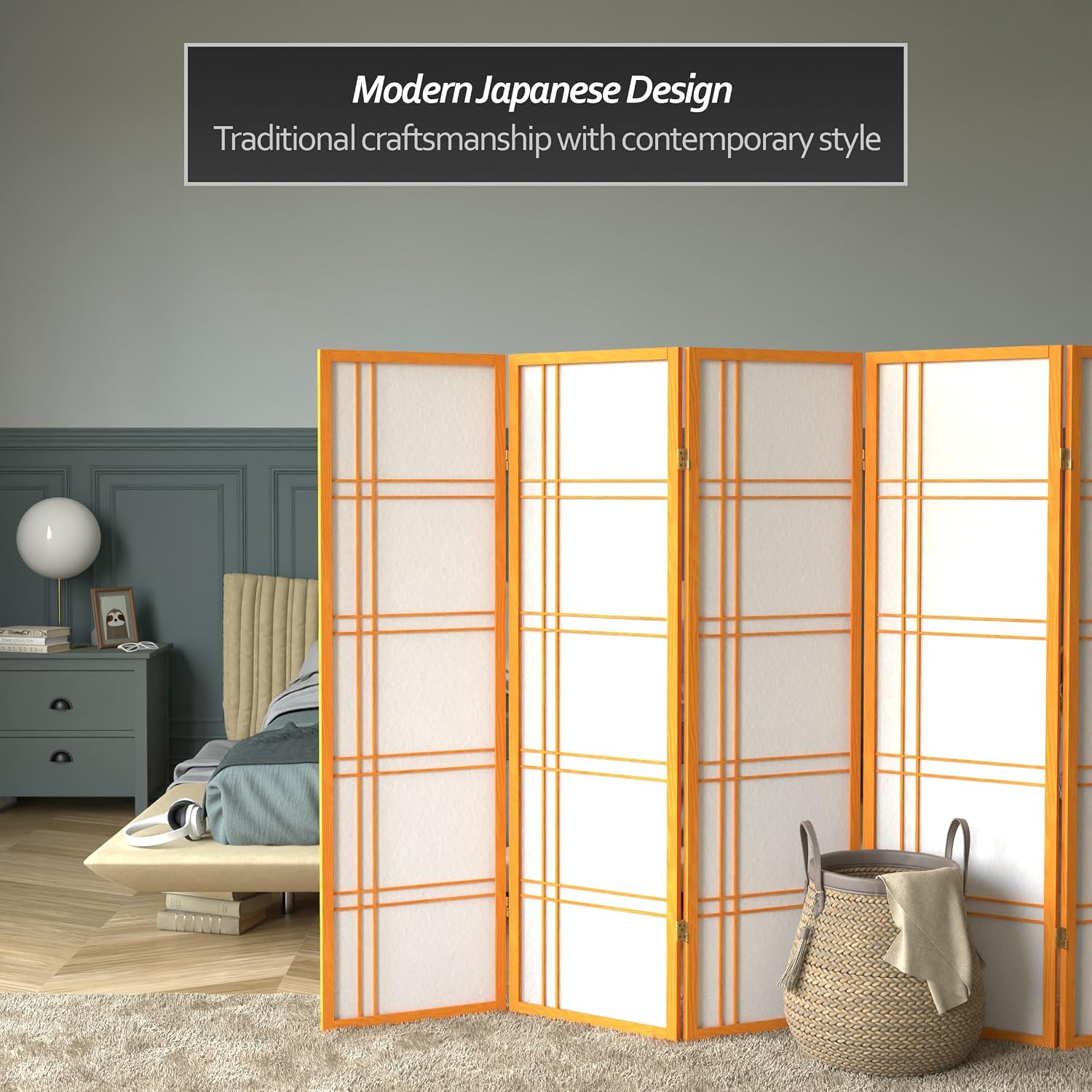 Red Lantern 5 ft. Tall Double Cross Shoji Screen - Honey - 6 Panels