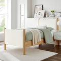 Modway Maven Twin Size Bed Frame in Feather Oak with Upholstered Boucle Headboard and Footboard – Wood Twin Platform Bed Frame – No Box Spring Needed