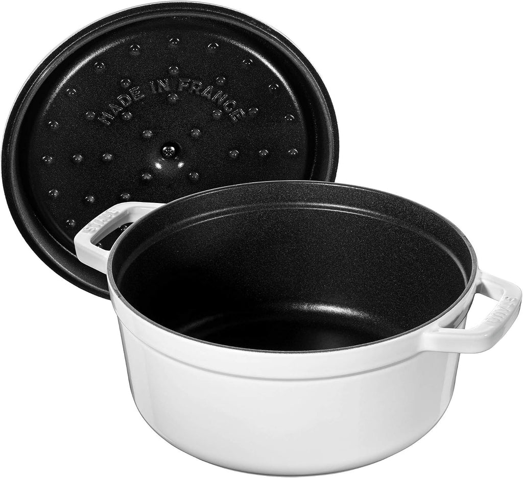 Staub Cast Iron Round Cocotte, Dutch Oven, 4-quart, serves 3-4, Made in France, White