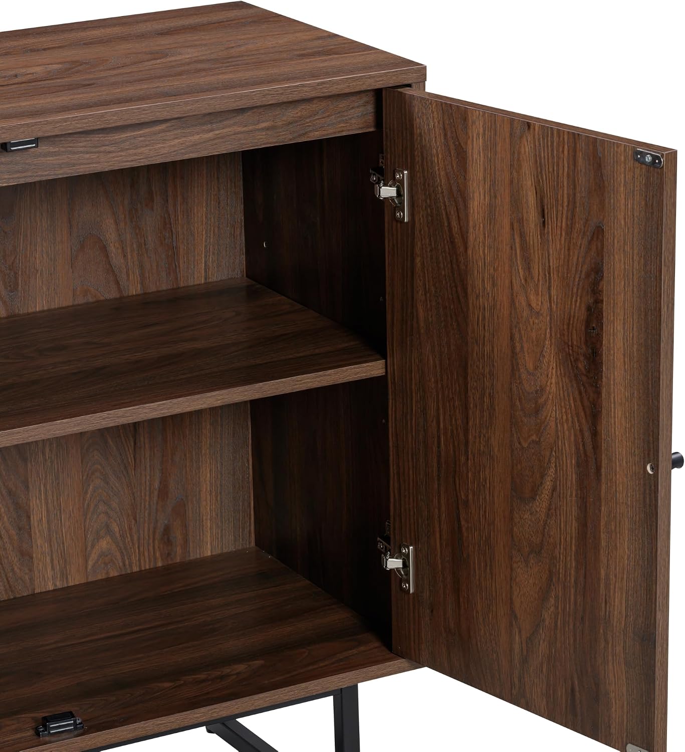 Nathan James Kova Bohemian Rattan Sideboard or TV Stand, Wooden Storage Cabinet with Doors, Walnut Sideboard Buffet or Rattan Accent Storage Cabinet with Matte Black Legs, Set of 4