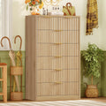 TEENFON 48' Tall Dresser for Bedroom with 7 Drawers, Dressers & Chests of Drawers with Metal Handle, Fluted Dresser, Wood Closet Clothes Storage Organizer for Bedroom, Hallway, Natural