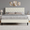 HOMBCK Queen Bed Frame, Linen Fabric Upholstered Platform Bed Frame, Button Tufted Bed Frame Queen Size, Wooden Slat Support, No Box Spring Needed, Easy Assembly, Cream