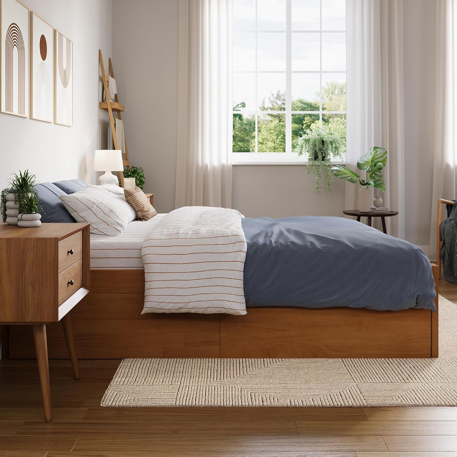 AFI Concord Full Solid Wood Platform Bed with Footboard & Storage Drawers in Light Toffee