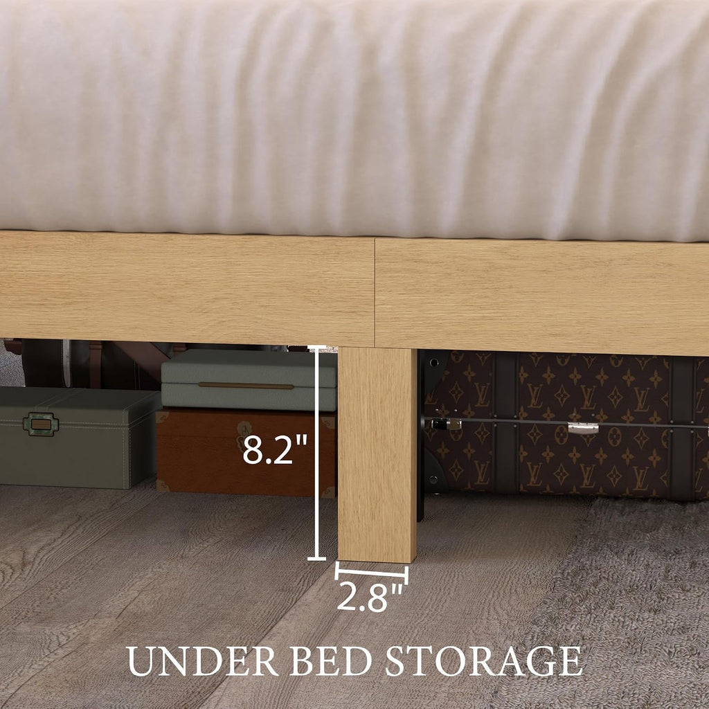 XIAO WEI Fluted King Bed Frame with 52.4' Tall Headboard, Bed Frame with Storage Drawers,Wooden Bed Frame with 8' Underbed Storage, No Box Spring Needed,Natural