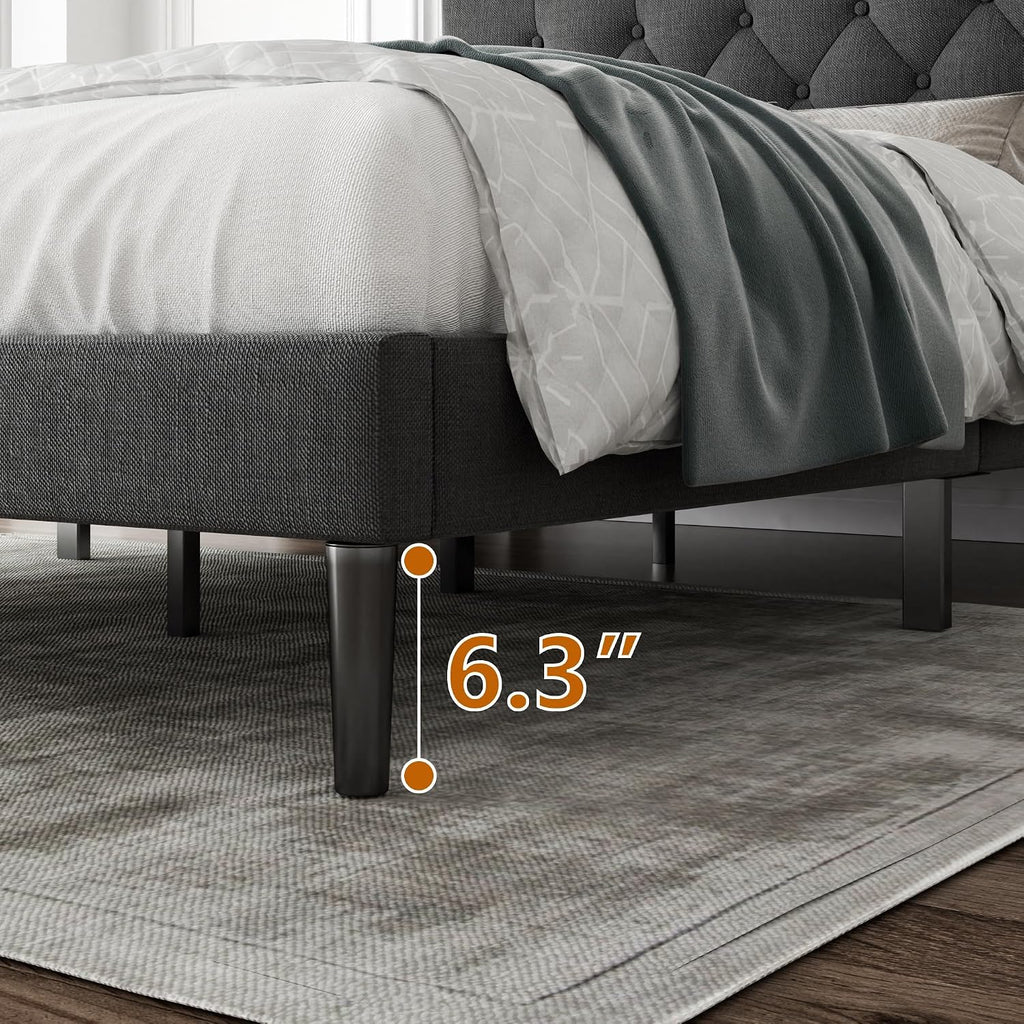 CXVX Queen Size Platform Bed Frame with Upholstered Headboard, Button Tufted Design, Strong Wooden Slats, No Box Spring Needed, Easy Assembly, Noise Free