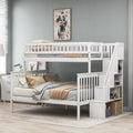Harper & Bright Designs Twin Over Full Stairway Bunk Bed with Storage, Wood Bunk Bed Frame Can be Divided into Two Beds, White