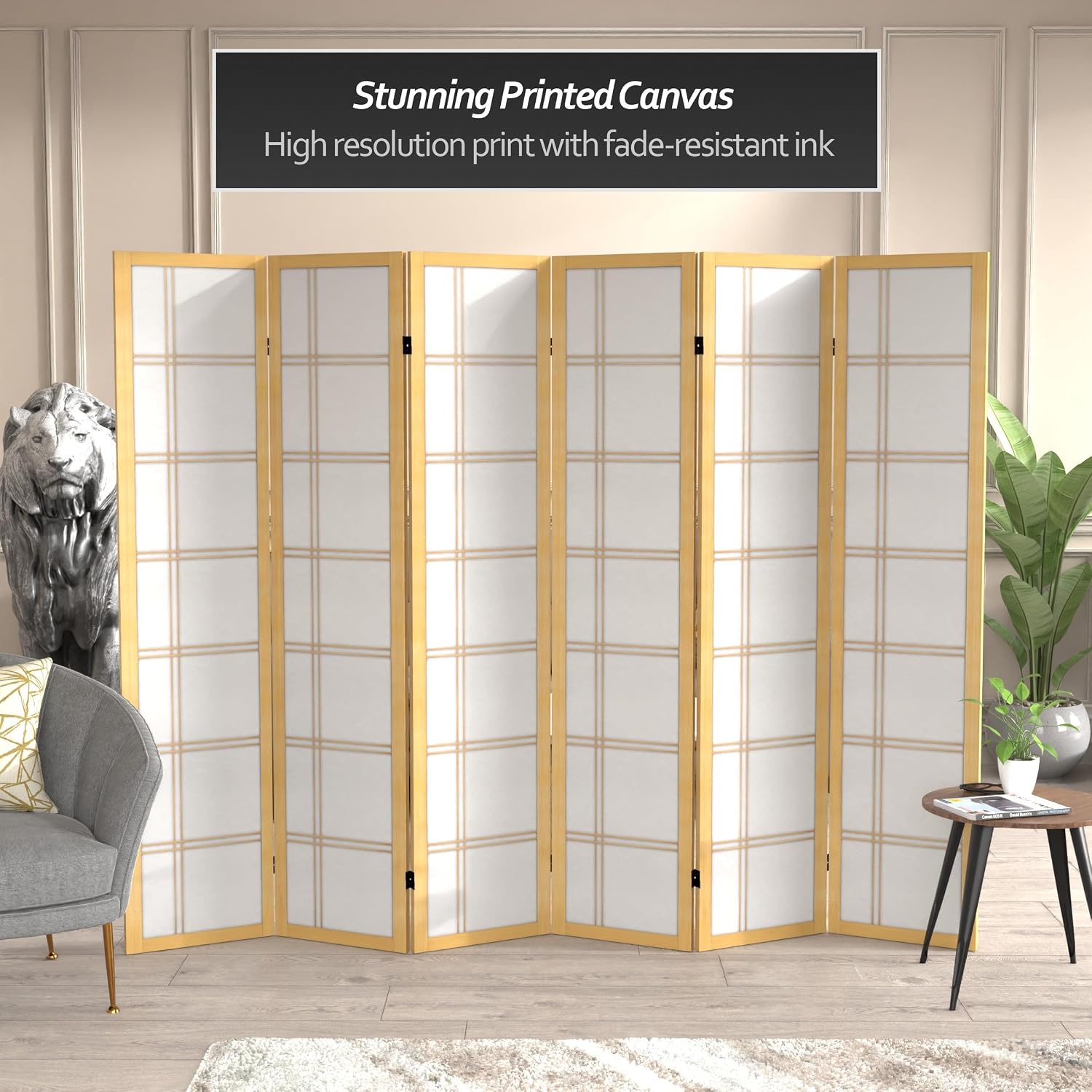 Red Lantern 6 ft. Tall Canvas Double Cross Room Divider Freestanding Folding Privacy Screen, Partition, and Separator for Modern and Contemporary Bedroom, Home Office, Studio, Dorm, Apartment