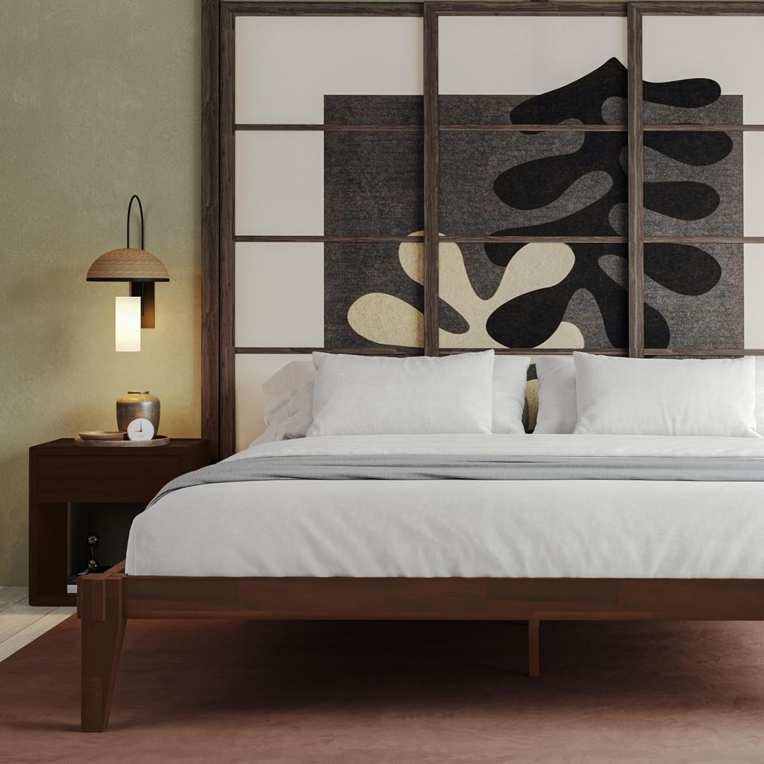 Bme Chalipa 14' Solid Wood Bed Frames - Wood Platform Bed Frame - Japanese Joinery Bed Frame - Wood Slat Support - Bed Without Box Spring - Easy Assembly - Minimalist & Modern Style, Walnut - Full