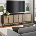 Nathan James Kova Bohemian Rattan Sideboard or TV Stand, Wooden Storage Cabinet with Doors, Walnut Sideboard Buffet or Rattan Accent Storage Cabinet with Matte Black Legs, Set of 3