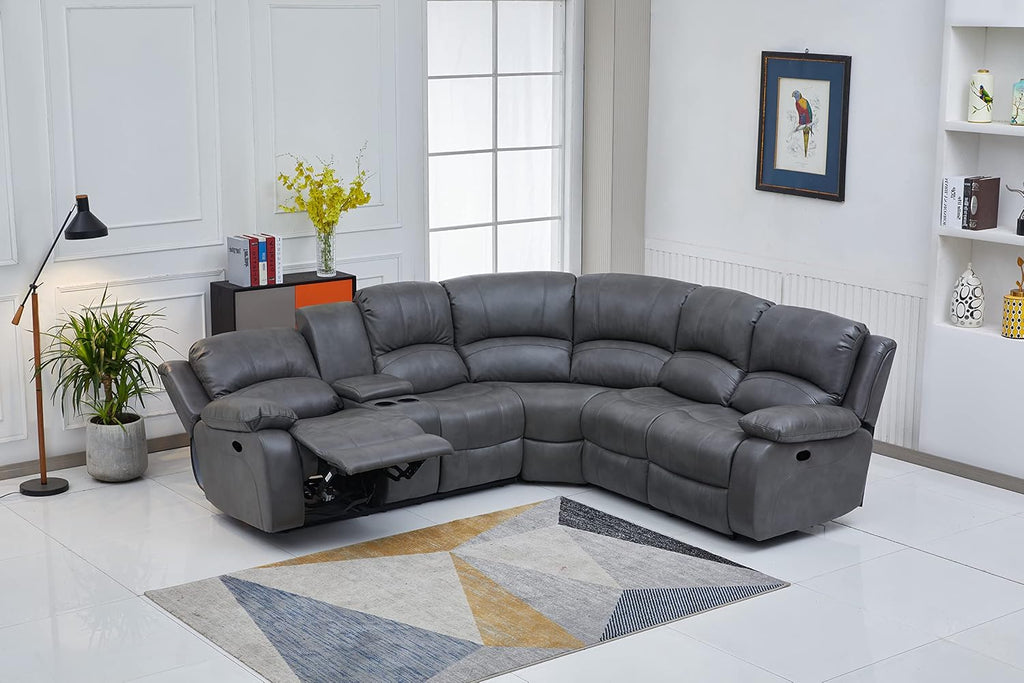 Betsy Furniture Faux Leather 3 Reclining Seats Sectional Couch Set wth Console, Living Room Furniture Set, 8018 Multiple Colors (Gray, Left Console)