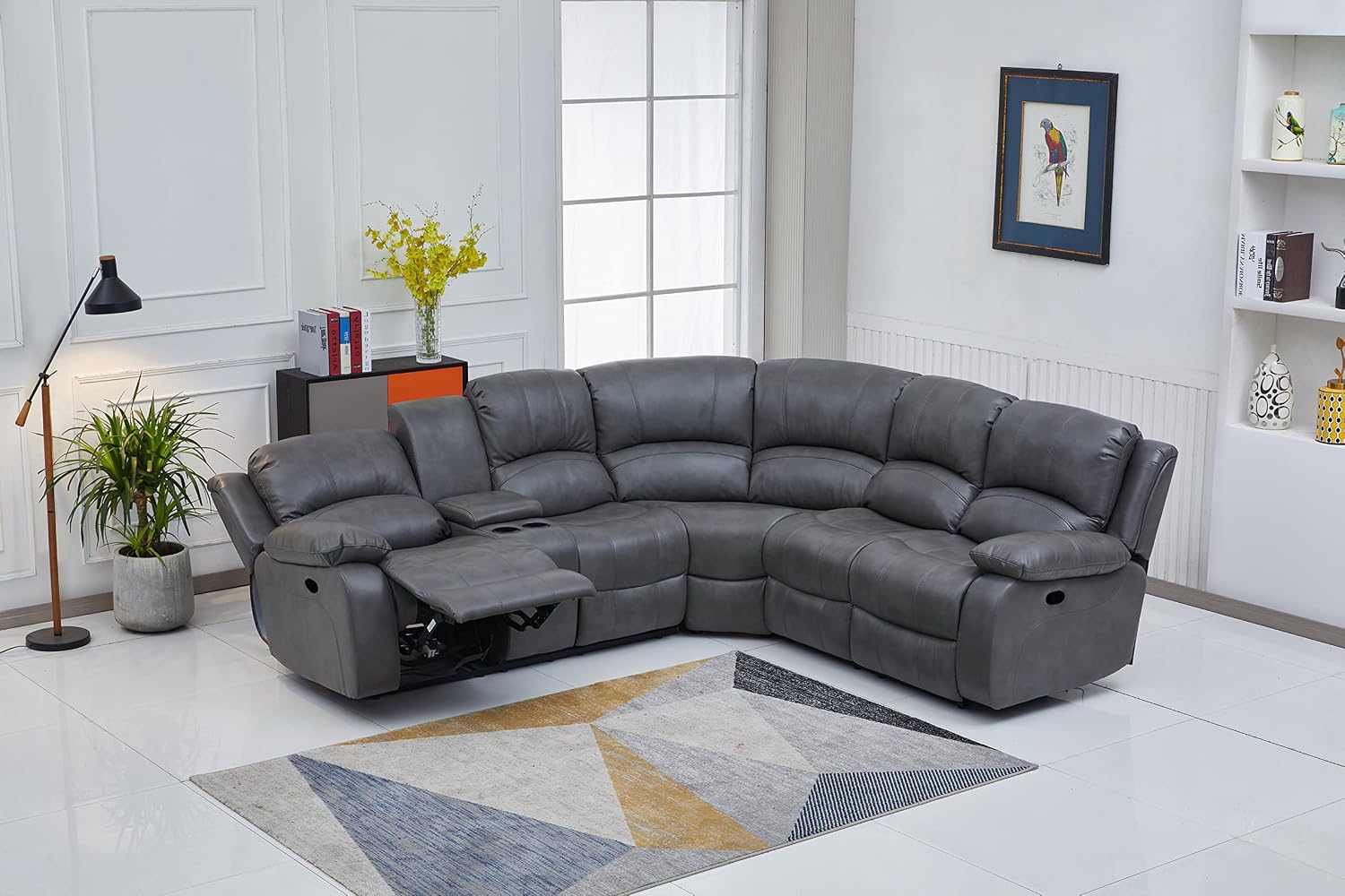 Betsy Furniture Faux Leather 3 Reclining Seats Sectional Couch Set wth Console, Living Room Furniture Set, 8018 Multiple Colors (Gray, Left Console)