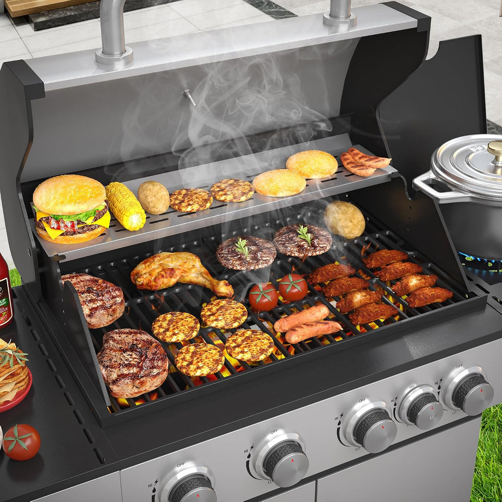 VICLLAX 4-Burner Propane Gas Grill with Porcelain-Enameled Grates, 545 sq. in XL Cooking Space, Easy-Clean Drip Tray & Storage Cabinet, Heavy-Duty Outdoor BBQ Grill for Backyard Parties