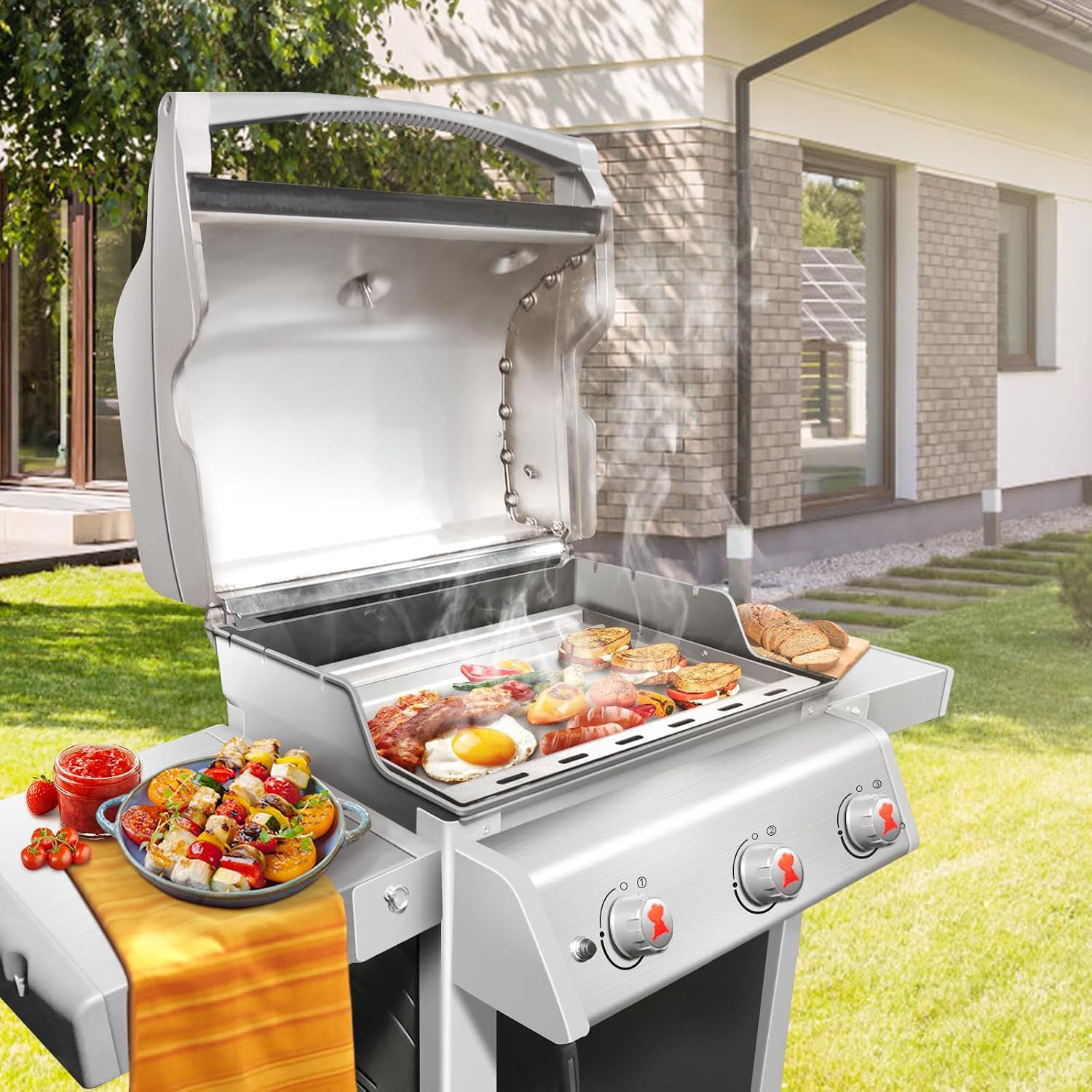 Utheer 69787 18 Inch Grill Burner and 6787 Cast Iron Griddle for Weber Spirit 300 Series, Stainless Burner Tube and Full Size Griddle Insert for Weber Spirit E310 S310 E320 S320 E330 S330 SP330