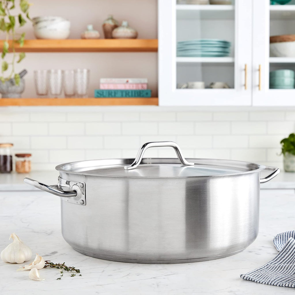 Winco Commercial-Grade Stainless Steel Brazier with Lid, 20 Quart
