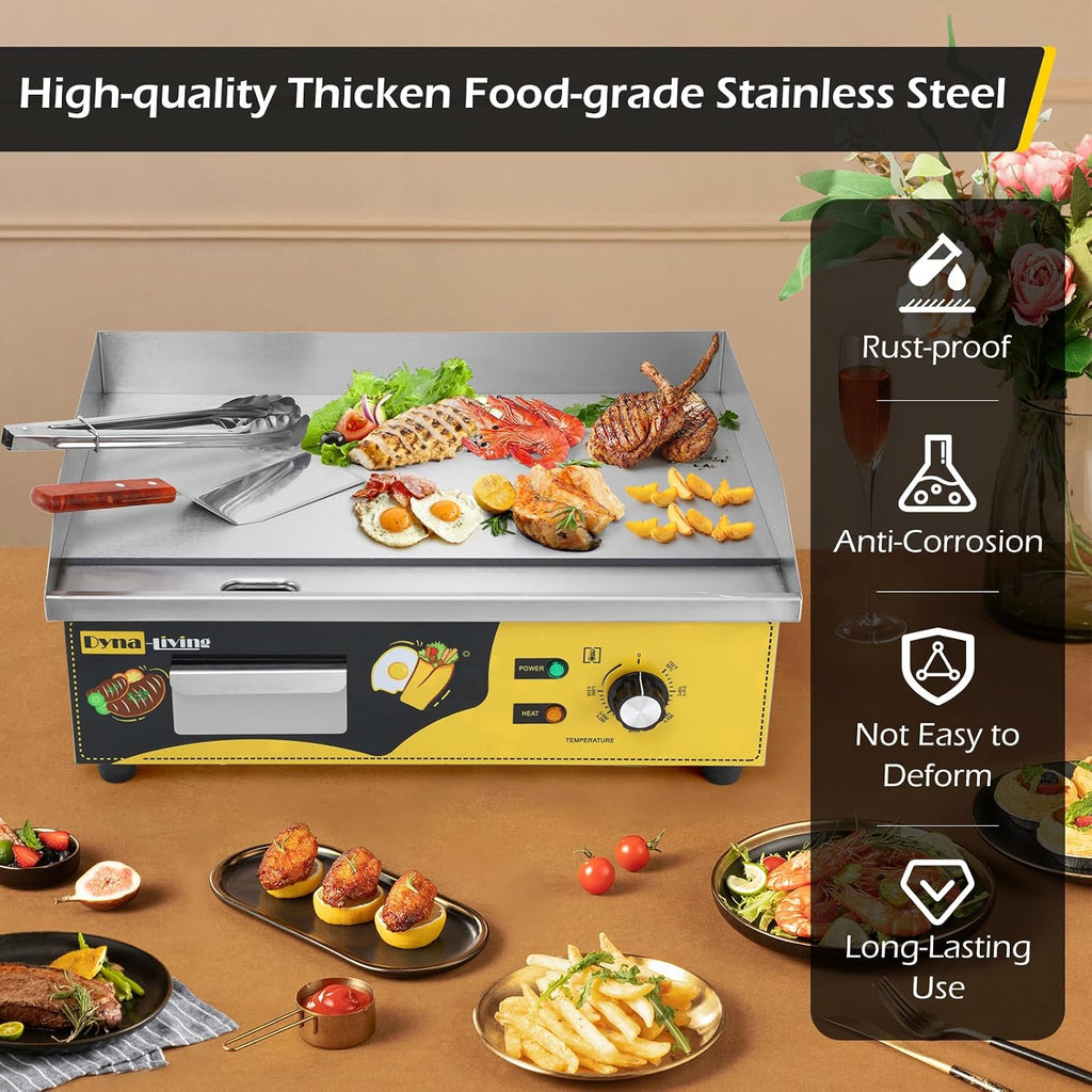 Dyna-Living Single Head Commercial Waffle Maker 1200W & 22'' Stainless Steel Countertop Griddle 3000W 110V Flat top Grill Electric for Home Kitchen