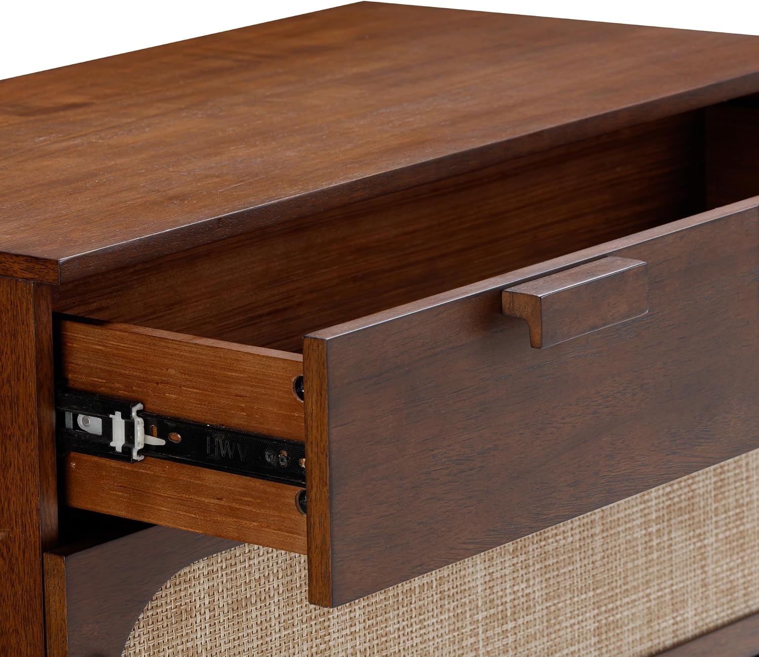 Nathan James Paxton Mid-Century Modern Dresser for Bedroom, 3-Drawer Dresser with Solid Wood Frame and Textilene Rattan Accent, Dark Walnut, Set of 2