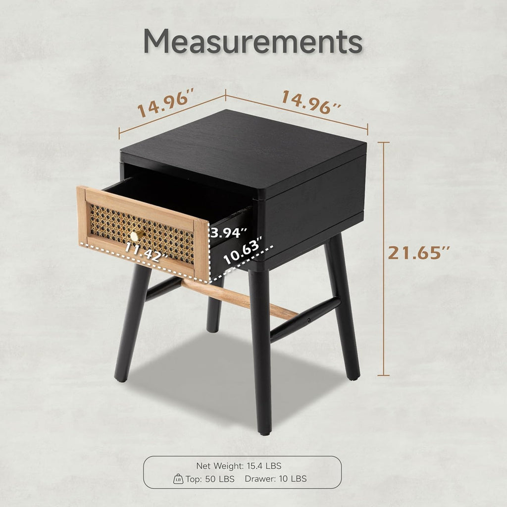 COZAYH Set of 2 Fully-Assembled Modern Farmhouse Clean-Lined Nightstand, End Table with 1 Drawer, Black
