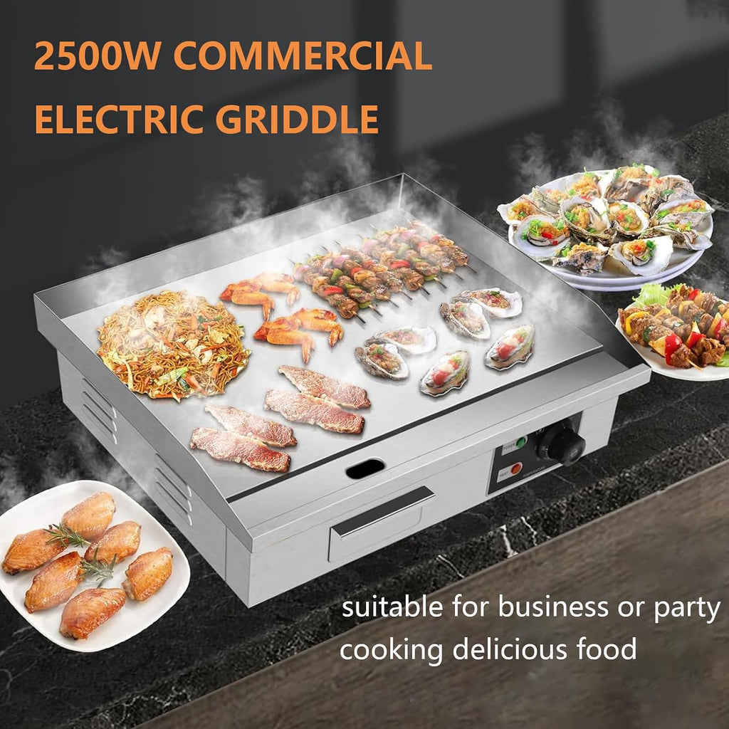 Commercial Electric Griddle, Flat Top Grill Countertop Griddle, Non-Stick Stainless Steel Teppanyaki Grill, 2500W, for Restaurant Kitchen Outdoor BBQ