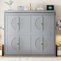 Harper & Bright Designs Full Size Murphy Bed, Wooden Full Murphy Wall Bed Frame with a Set of Sockets & USB Ports, Gray