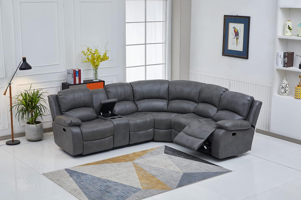 Betsy Furniture Faux Leather 3 Reclining Seats Sectional Couch Set wth Console, Living Room Furniture Set, 8018 Multiple Colors (Gray, Left Console)