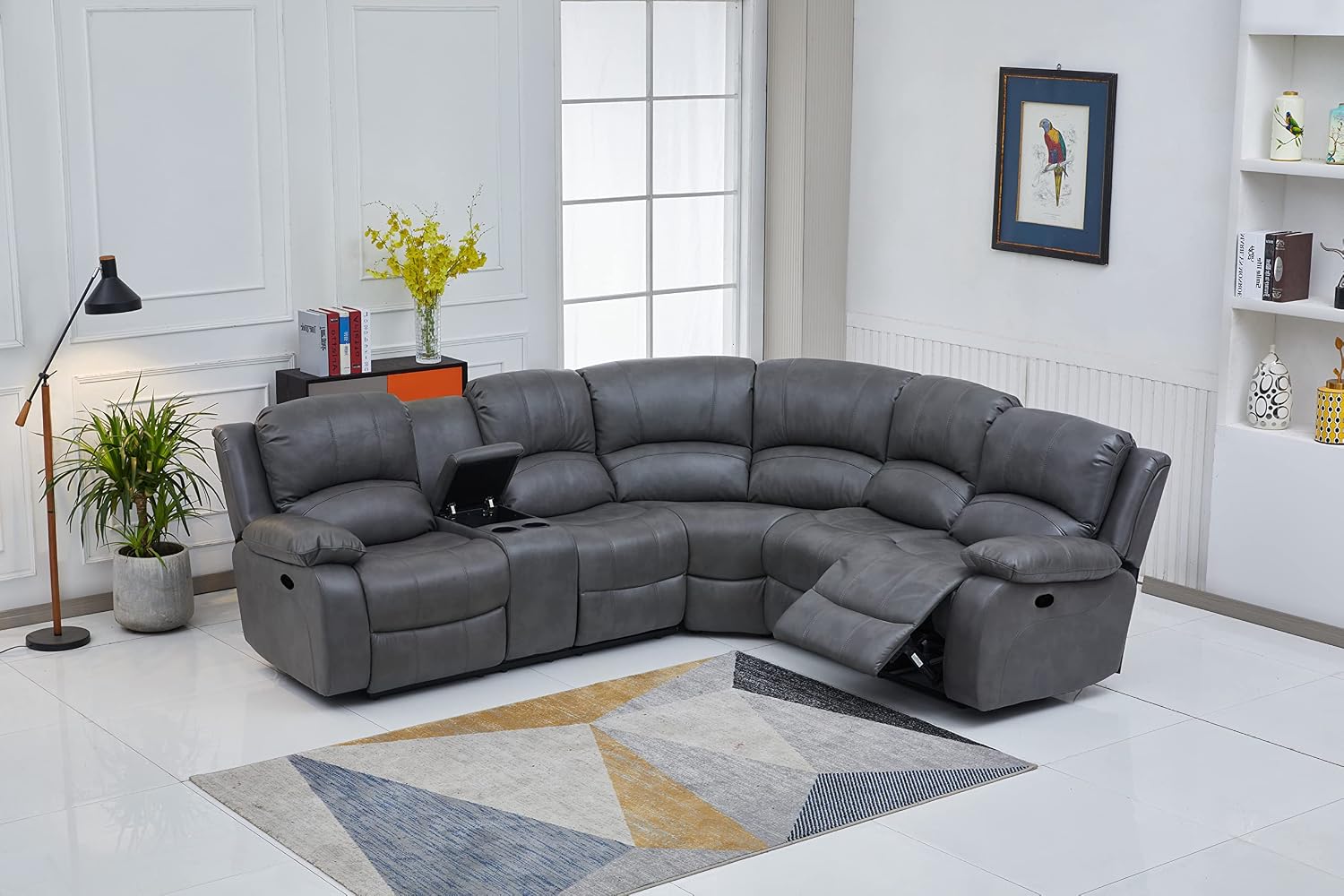 Betsy Furniture Faux Leather 3 Reclining Seats Sectional Couch Set wth Console, Living Room Furniture Set, 8018 Multiple Colors (Gray, Left Console)