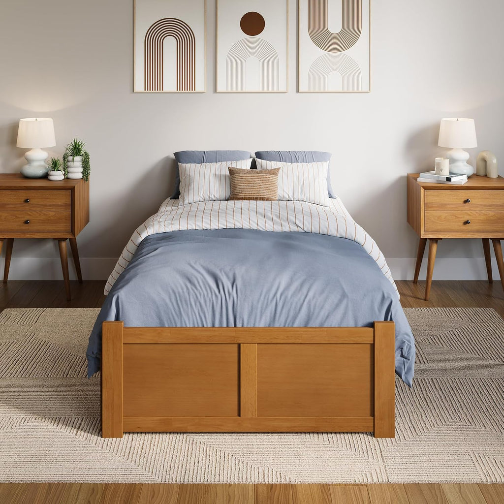 AFI Concord Twin XL Solid Wood Platform Bed with Footboard & Storage Drawers in Light Toffee