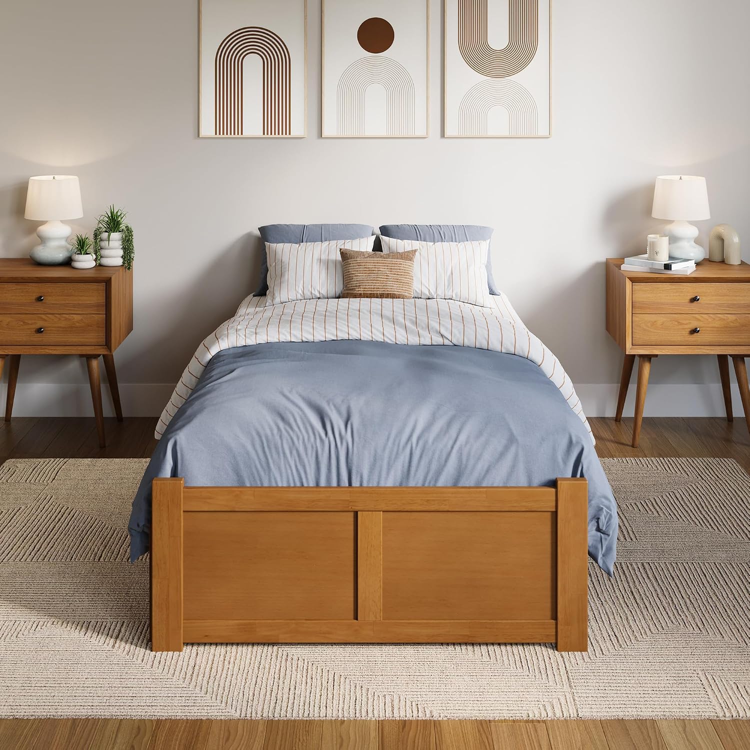 AFI Concord Twin XL Solid Wood Platform Bed with Footboard & Storage Drawers in Light Toffee