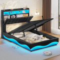 ADORNEVE Lift Up Storage Twin Bed Frame with Type-C Charging Station& Hidden Storage Headboard, LED Lights Upholstered Platform Bed, Twin Bed with Hydraulic, No Box Spring Needed,Black