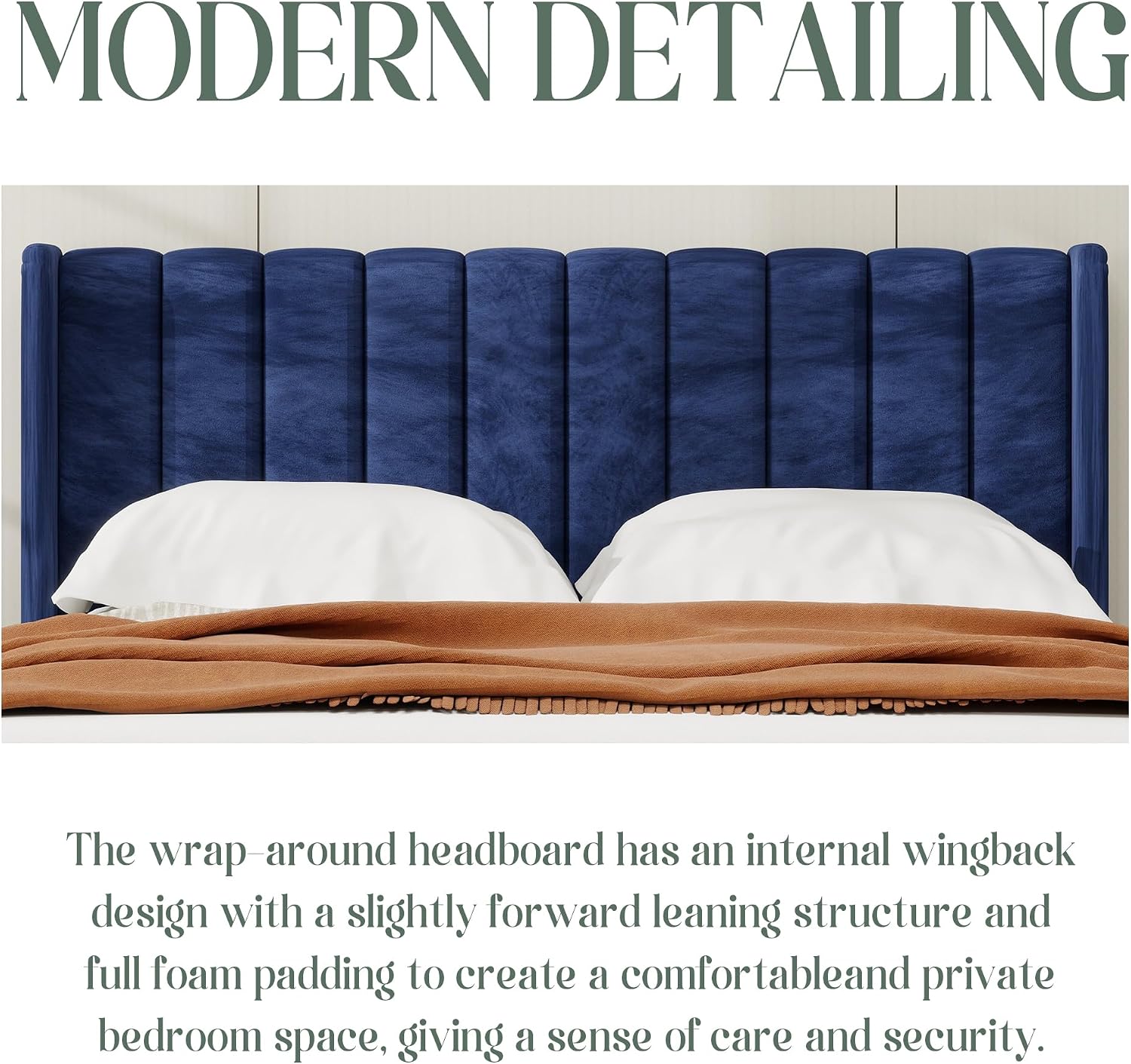 alazyhome Platform Bed Frame Twin Size with Upholstered Headboard, Solid Wood Slats Support, No Box Spring Needed, Noise Free, Easy Assembly, Modern Velvet Bed, Blue